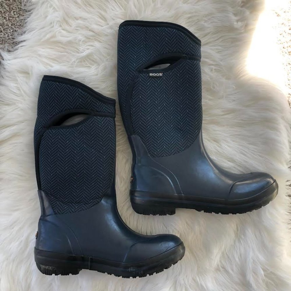 Bogs Women's Navy Blue Herringbone Tall Rain Snow Winter Boots
